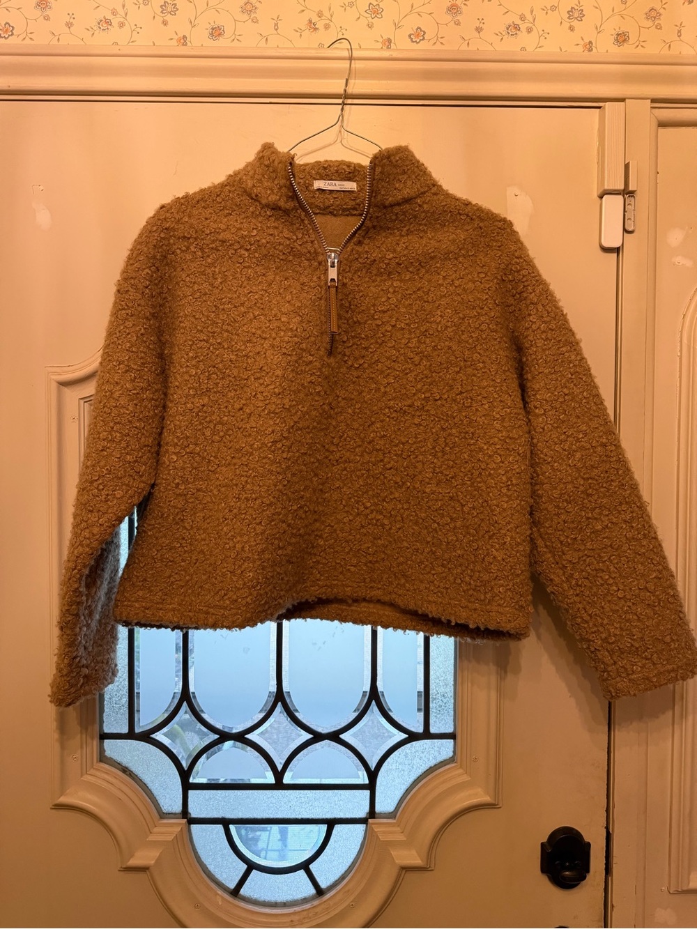 Zara Camel Teddy Quarter-Zip Pullover Sweater